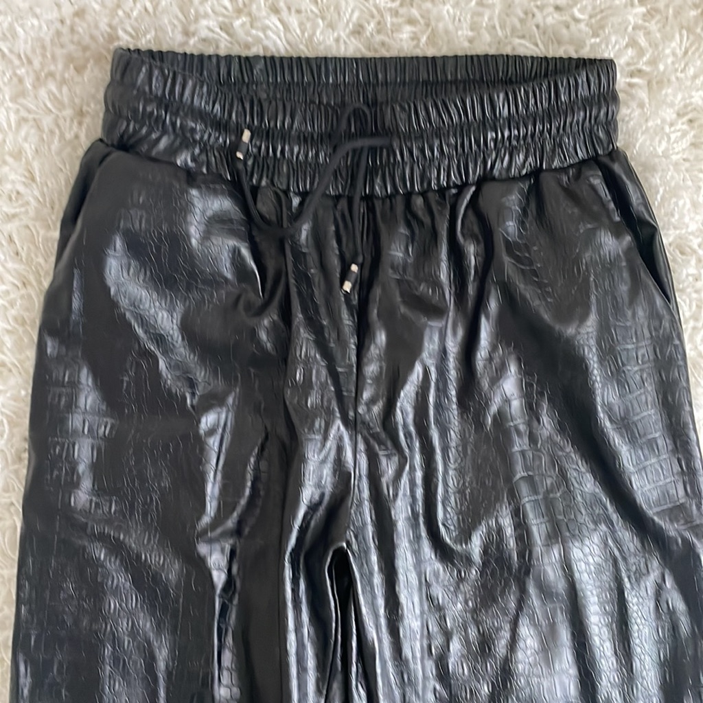 Crocodile Print Black Leather Joggers